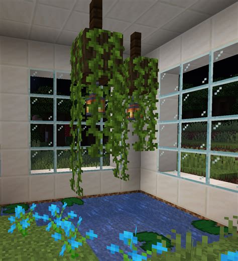 Hanging plants minecraft - Roots are a non-solid "plant" block that come in two variants, crimson roots and warped roots, which generate naturally on warped or crimson nylium and soul soil in their respective biomes. They resemble a colony of tall, thin mushrooms. Roots can be mined instantly with any tool. They drop themselves when broken. Flower pots containing roots drop both the flower pot and roots when broken ...